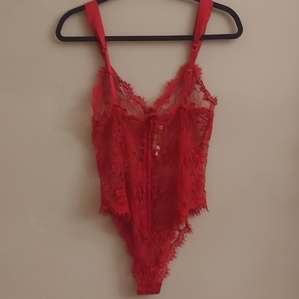 VINTAGE VICTORIA SECRET Red See-through Lace Hi Cut Romantic Bodysuit or Nighty - Picture 8 of 13